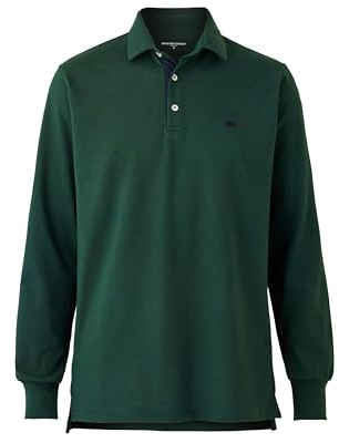 THE SAVILE ROW COMPANY LONDON Men's Classic Fit Cotton Pique Long Sleeve Polo Shirt - Dark Green - 3XL