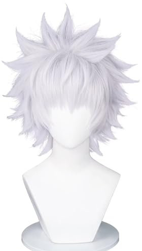 COSPLAZA Zoldyck Killua Hunter Silber Weiß Kurze Unisex Anime Rollenspiel Perücke Hunter Jäger Spiel Animation Show Cosplay Kostüm Perücke