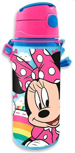 Borraccia in alluminio con cannuccia Minnie Disney 600 ml bottiglia con apertura automatica per bambini