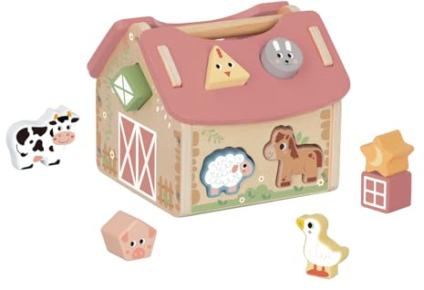 Tooky Toy Formensortierhaus Bauernhof FSC Holz: Steckspiel & Sortierspiel für Kinder, Montessori Lernspielzeug, Fördert Motorische & Kognitive Entwicklung, Geschenk ab 1 Jahr