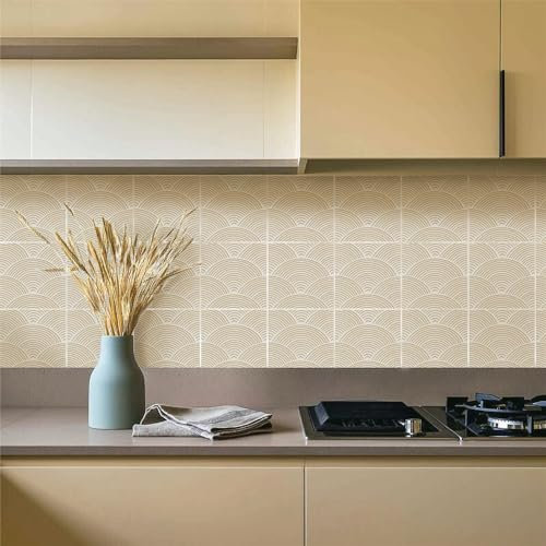 Fliesenaufkleber Khaki Weißer Streifen Klebefliesen Wasserdicht Fliesenaufkleber Bad Fliesenaufkleber Küche Küchenrückwand Selbstklebend Wohndekoration Fliesenfolie 20 Stück/15x15cm