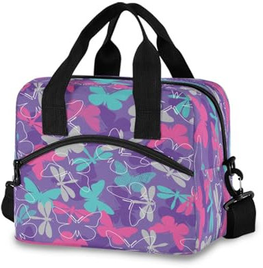 Mnsruu Butterfly and Dragonfly Lunch Bags for Women,Thermal Insulated Lunch Box Cooler Bag for Working Picnic