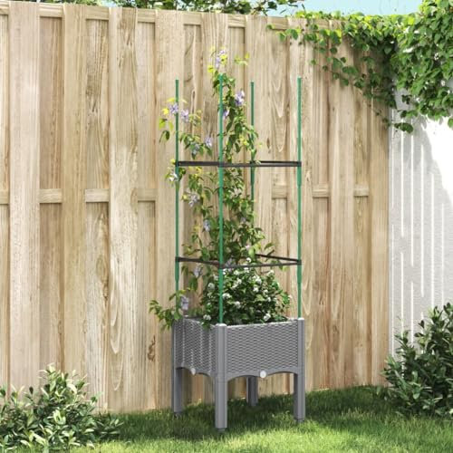 Mengtu Jardinera de jardín y enrejado gris claro 40 x 40 x 142,5 cm PP, jardinera rejilla para jardín, jardinera de exterior, jardinera balcón