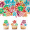 50Pcs Edible Flowers for Cakes Hawaiian Flower Cake Topper Edible Wafer Paper Flower Cake Decorations Edible Rice Paper Cupcake Toppers for Wedding Birthday Party (Mixed Sizes and Colors)