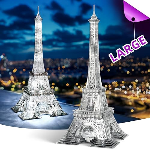GalaSpark 21 Zoll 3D-Puzzle, Acryl und Metall, LED-Eiffelturm-Modellbausatz, Heimdekoration, Wahrzeichen von Paris, Atmosphäre, Nachtlicht für Erwachsene und Kinder, Geschenk, 201 Teile (Silber)