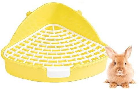 Taicols Lapin Toilettes Animaux de Compagnie Bac à litière pour Lapin avec Grille Pot Triangle Entraîneur de Pot en Cage (Jaune)