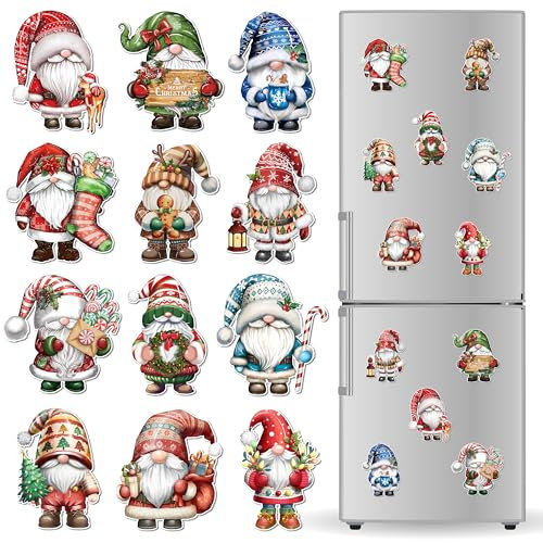 Fayoo 12 piezas de decoración magnética de gnomo de Navidad, gnomo de Navidad magnético para nevera, nevera, calcomanías de gnomo de vacaciones, calcomanías de coche para puerta de garaje, para