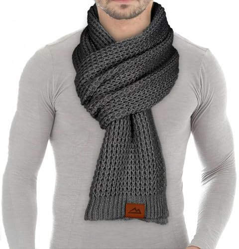 Loowoko Echarpe homme femme hiver, echarpe tricotée à motif gaufré classique - longue d'automne-hiver 180 * 30cm avec finition en cuir véritable, Idee cadeau homme femme