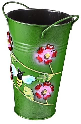 PHENOFICE American Pastoral Handgemaltes Eisen Relief Blumeneimer Retro Deko Für Innen Und Außen Für Gartenliebhaber