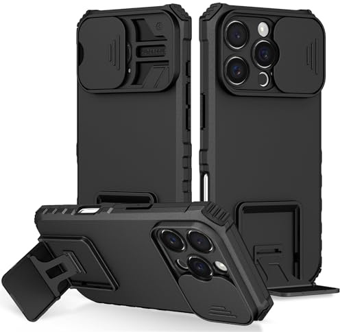 PANXIYUE Cover per iPhone 16 Pro 6,3 Pollici [Militare Antiurto case] Protezione con supporto, antigraffio rigida armatura e antiurto Silicone Bumper, Protezione Fotocamera Anti Graffio, Nero
