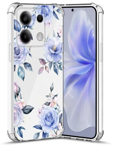 Nuxiady Coque pour Xiaomi Redmi Note 13 Pro 5G Silicone Transparente Antichoc Housse TPU Fleur Anti-Rayures Étui Bumper avec Coins Renforcés Cover pour Redmi Note 13 Pro 5G, Rose Bleue