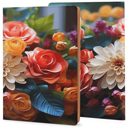 Leder-Notizbuchhülle, strapazierfähige Buchumschläge, farbige Blumen, bedruckt, wasserdicht, schützt Notizbücher, Bücher und ist für Büro und Schule geeignet