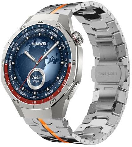 HinZann 22mm Uhrenarmband für Huawei Watch GT 5 Pro/GT 5 / GT4/3 46mm Armband, Edelstahl Armband, Metall Ersatzarmband für Huawei Watch 5 46mm / 4 Pro 48mm / Ultimate - Titan Orange