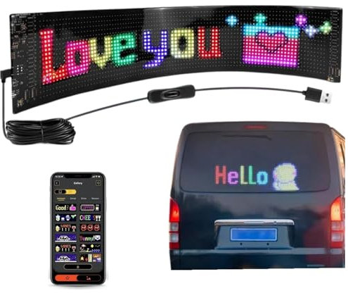 Panneau pixel à matrice LED RVB, panneau d'affichage coloré flexible pour voiture, panneau de défilement programmable pour voiture, message publicitaire intelligent, écran souple pour magasin, bar,