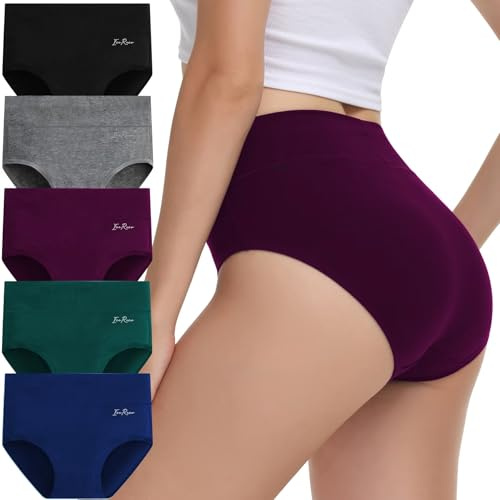 IceReco Culotte Femme Coton Taille Haute Ventre Plat Slip Femme Lot de 5 | Lot Culotte Gainante Femme Ventre Plat, Slip Femme Confort Stretch, Post Partum Cesarienne