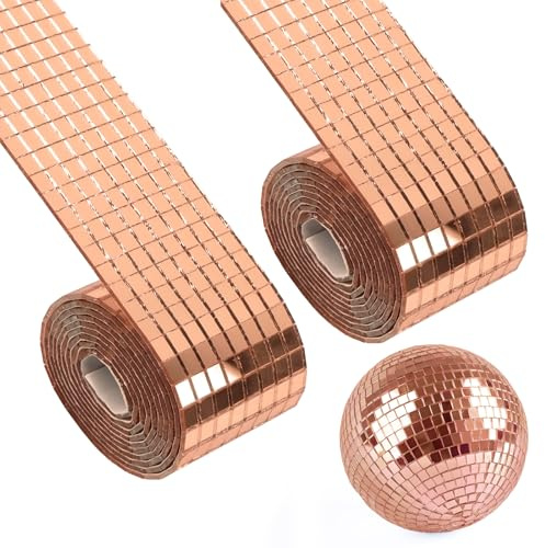 3200 Stück Spiegel Mosaik, Selbstklebend Discokugel Klebestreifen Deco | Mini Glas Discokugel Aufkleber für DIY-Bastelprojekte Zubehör Vasen-Deko (Roségold)