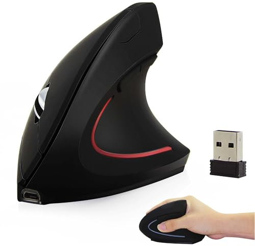 Wireless Mouse Ergonomic Vertical Black Right Handed Mice,High Precision Portable Silent USB Cordless Optical Mice for PC Laptop Computer Macbook Boy Women Teacher Men Gift,6 Buttons,Reduce Wrist Pain