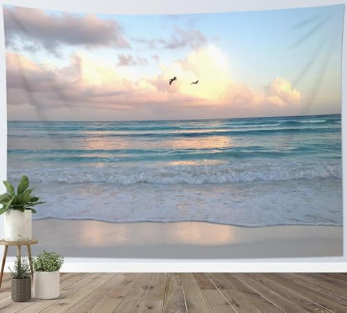 Wandteppich Seelandschaft 180x230 cm Wandteppiche Strand Himmel 3d Druck Wandbehang Tapisserie Wandtuch für Wohnzimmer Schlafzimmer Wohnheim Wanddeko a-4777