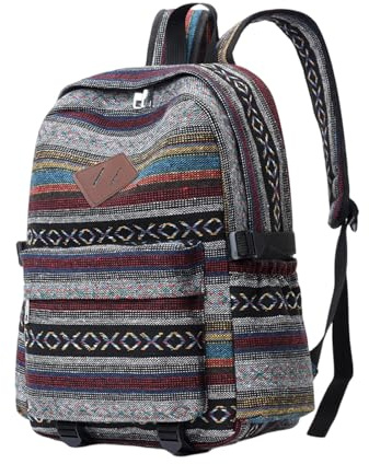 Uqezagpa Praktischer Canvas-Rucksack, Laptop-Rucksack, groß, ethnische Schultasche für den täglichen Gebrauch, bietet Haltbarkeit und Bequemlichkeit, Damen-Umhängetasche, grau