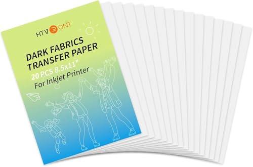 HTVRONT Heat Transfer Paper for Dark T Shirts - 20 Sheets, 8.5 X 11 | Printable HTV Heat Transfer Vinyl for Inkjet Printers| Wash Durable Iron on Transfer Paper for Cotton & Nylon Fabric