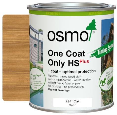 Osmo One Coat Only HS Plus 9241 Transparent Oak 750ml – High Coverage Exterior Wood Stain for Cladding & Fencing – One Coat Protection – Water & UV Resistant Satin Finish
