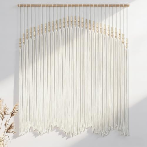 Betylifoy Groß Makramee Wandbehang Gewebte Wandteppiche Wandkunst Boho Deko | Tapisserie Quasten Wandteppich Wandbehang für Schlafzimmer Wohnzimmer Kinderzimmer Wanddeko, Elfenbeinweiß