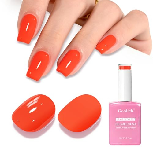 Goolich Orange Gel Polish, 0.5 Fl Oz HEMA & TPO Free Orange Red Gel Nail Polish Soak off U V LED Spring Summer Nail Design Manicure Salon for Women Girl