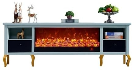 Meuble TV de Salon avec cheminée électrique à LED, tiroirs Rangement et étagères, 78,7 Pouces Cheminée pour Salon