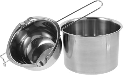 HEANUJJ Lot de 2 Pots à Cire en Acier Inoxydable 16 Cm, Fondoirs Multi-usages Bec Verseur pour Fabrication de Bougies, Fusion Cire Épilation, Accessoires Beauté et Soins Personnels