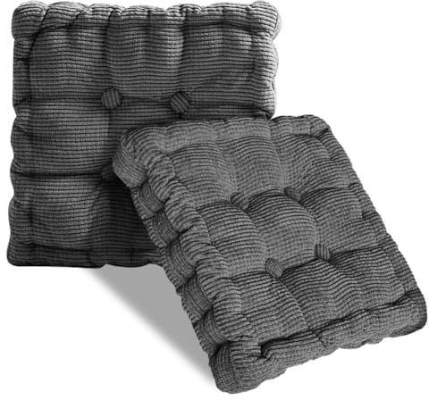 Umllpet Sitzkissen Outdoor, 2 Stück Stuhlkissen 40x40cm, Bodenkissen Sitzkissen, Dickes Matratzenkissen 10cm, Dicke Bodenkissen für Zuhause, Büro, Küche, Esszimmer, Indoor & Outdoor(Dunkelgrau)
