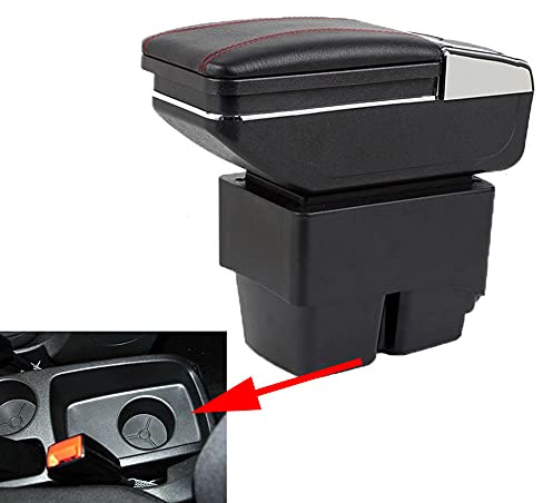 Leder Auto Mittelkonsole Armlehne Box kompatibel mit Ford Fiesta MK7 2009~2010 2011 2012 2013 2014 2015 2016 2017 Auto Innenteile Armlehnen Aufbewahrungsbox (Schwarz)
