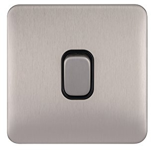 Schneider Electric Lisse Screwless Deco - Single 2 Way Light Switch, 10AX, GGBL1012BSS, Stainless Steel with Black Insert
