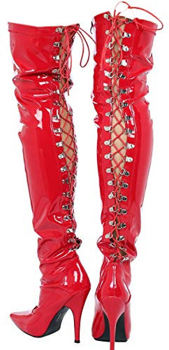 Gizelle Stivali sopra Il Ginocchio con Lacci sul Retro, Donna, Brevetto Rosso, 38 EU