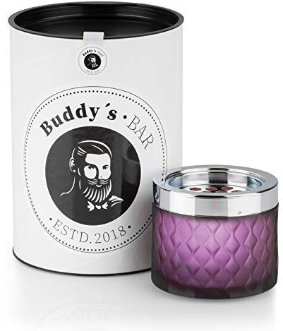 Buddy´s Bar – Windascher „Romeo“, hochwertiger Wind-Aschenbecher aus Glas mit Bajonettverschluss, Metall verchromt im gefrosteten Glas-Look, 9,5 cm x 9,5 cm x 8 cm, matt berry