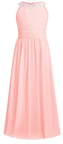 iEFiEL Vestito da Cerimonia Bambina Elegante Vestito da Principessa Ragazza Abito da Sera Sposa Compleanno Wedding Matrimonio Damigella con Paillettes Strass 3-16 Anni Rosa A 12 Anni