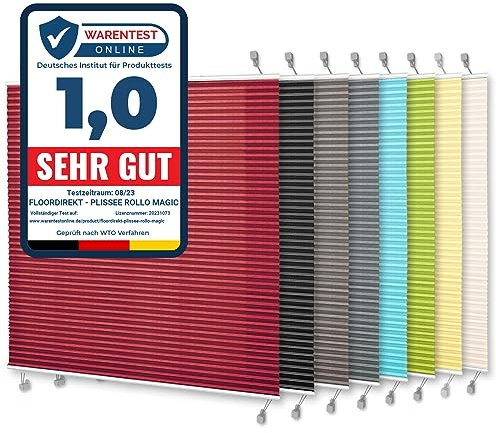 Floordirekt Magic Pleated Blind, Modern Privacy Screen, Window Roller Blind Clamp-On, No Drilling, Clamping Blind, 7 Colours and Many Sizes (120 x 200 cm, White)