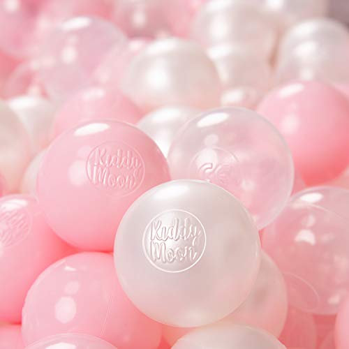KiddyMoon 500/6Cm ∅ Balles Colorées Plastique pour Piscine Enfant Bébé Fabriqué en EU, Rose Poudré/Perle/Transparent
