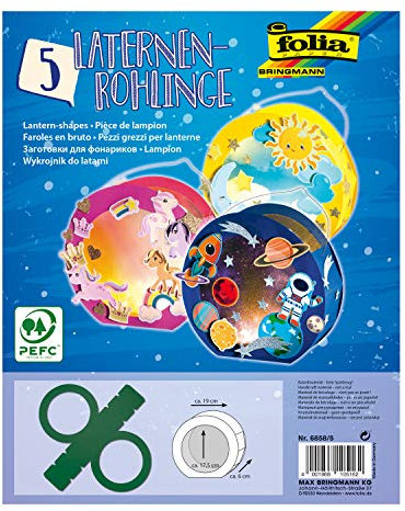 folia 6858/5 - Rundlaternen Rohlinge, Laternenzuschnitte aus Fotokarton, 5 Stück in tannengrün, zum Zusammenkleben, Durchmesser ca. 19 cm, Fensterausschnitt ca. 13,5 cm