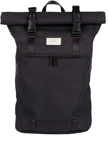 Doughnut CHRISTOPHER Nylon Accents Rucksack Unisex 18L mit Laptopfach I Studenten-Rucksack funktionell & handgefertigt I Reise-Rucksack oder leichter City-Rucksack I Daypack Schwarz/Rot