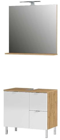 Germania Badezimmer-Set 8341-552 GW-Mauresa, bestehend aus Waschbeckenunterschrank und Spiegel, im Dekor Grandson-Eiche-Nb./Weiß, 60x200x34 cm