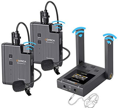 COMICA BoomX U2 UHF Microfono-Lavalier-Wireless-DSLR-Fotocamera, Microfono Senza Fili a 48 Canali per Reflex, Videocamera, Smartphone e Computer per vlog, Interviste, Riprese, Insegnamento