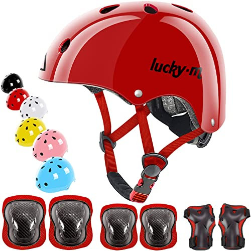 Casco Infantil Ajustable con Rodilleras, Coderas y muñequeras, Juego de Equipo de protección 7 en 1 para niños y niñas, para monopatín, Bicicleta, Patinete, Hoverboard