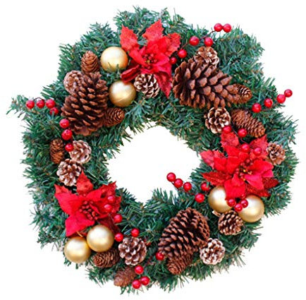 LIU- Weihnachtskranz Verziert Mit Natürlichem Tannenzapfen Goldene Weihnachtskugeln Handgemachter Kranz, for Home Farmhouse Shop Fensterdekoration