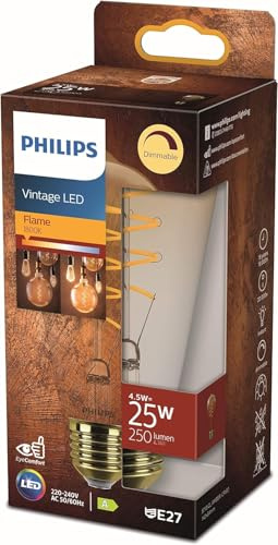 Philips LES Classic E27 Vintage Lampe, 25 W, Vintage Dekolampe, dimmbar, klar, gold, flame