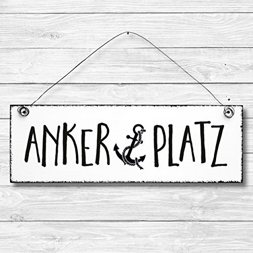 Ankerplatz - Anker maritim Dekoschild Türschild Wandschild aus Holz 10x30cm - Holzbild Deko Schild