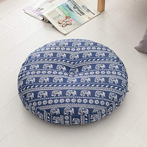 Meditationskissen Baumwolle und Leinen Runde Form 60X60cm Dicke:15cm Elefant Yoga Kissen für Sitzmeditation Lotussitz oder Zen Meditation