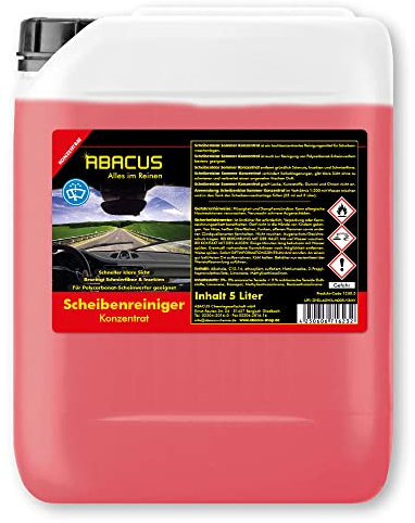 ABACUS® Reiniger Scheibenwaschanlagen, Scheibenreiniger Konzentrat Sommer, Scheibenwaschanlagen Konzentrat, Scheibenwischanlage Reiniger, Scheibenreiniger Sommer – Scheibenreiniger Konzentrat 5 Liter