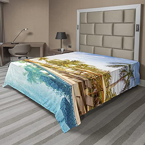 ABAKUHAUS Landschaft Bettlaken, Ruhe unter Palmen, weiches bequemes oberes Bettlaken dekoratives Bett 1 Stück, 260 cm x 228 cm, Mehrfarbig