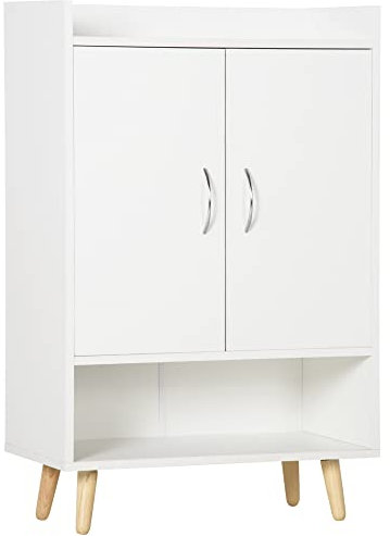 HOMCOM Mueble Zapatero de 2 Puertas Moderno Armario Auxiliar para 12 Pares de Zapatos con 4 Estantes para Recibidor Salón Dormitorio 60x30x92 cm Blanco