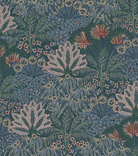 Rasch Tapete 711332- Vliestapete mit Palmen und Palmenblättern in Blau, Grün und Rosa aus der Kollektion Sophia - 10,05m x 0,53m (LxB)